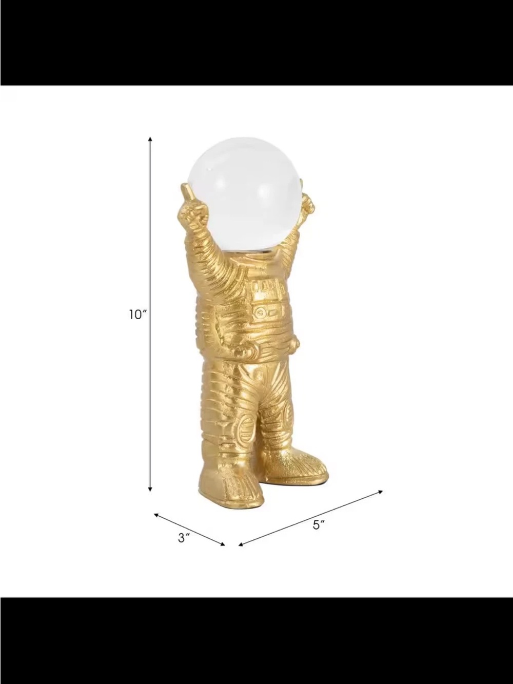 Gold Astronaut Sculpture Crystal Globe Helment
